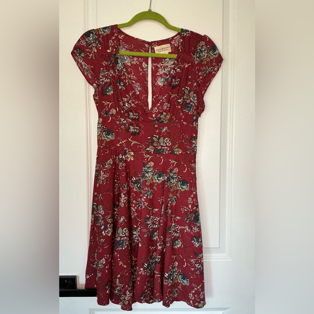 Denim & Supply By Ralph Lauren Cap Sleeve V Neck Floral Dress Red Size 8
